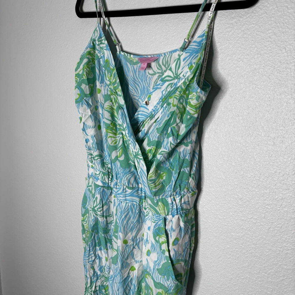 Lilly Pulitzer Women's Jumpsuit Size M Blue Green‎ Floral Wrap Style 98622 Rayon